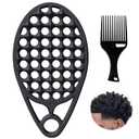 KOUPA Silicone Afro Twist Brush with Pick Comb - Easy Clean Dual-Sided Design with Textured Holes for Defined Afro Curls, Suitable for Coily Hair Men & Women, Black