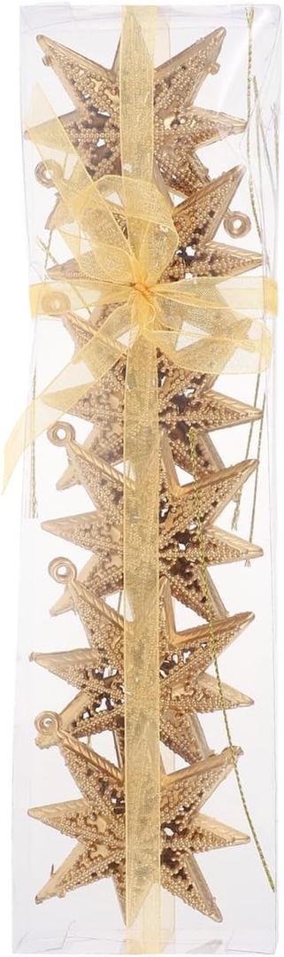 Cabilock 6 Pcs Gold Star Ornaments, Hanging Star Ornaments for Christmas Tree Christmas Tree for Holiday Wedding Party Festive Embellishments