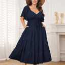 CICIDUDU Plus Size Casual Summer Boho Maxi Dress for Curvy Women Short Sleeve Tiered Flowy A-line Long Dress with Pockets (XL)