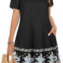 Summer Dresses for Women Casual Tshirt Short Sleeve Floral Sundress Beach Cover Ups with Pockets (Large)