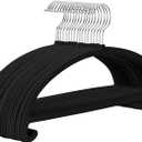 MIZGI 50 Pack Black Velvet Hangers - No Shoulder Bumps, Heavy Duty Non-Slip Chrome Hooks for Jackets, Coats, Pants