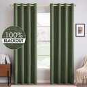 MIULEE 100% Blackout Linen Textured Curtains for Bedroom Solid Thermal Insulated Olive Green Grommet Room Darkening Curtains & Drapes Luxury Decor for Living Room Nursery 52 x 84 Inch (2 Panels)