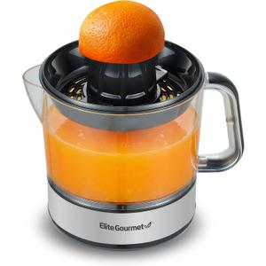 Elite Gourmet ETS623 BPA-Free 40-Watt Electric Citrus Juicer, Compact, Large Volume, Pulp Control, Oranges, Lemons, Limes, Grapefruits with Easy Pour Spout, 24oz, Black/Stainless Steel