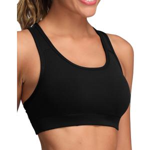 Oalka Women's Racerback Sports Fitness Support Workout Running Bras (Black, L)