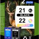 Remanufactured 21 22 Ink Cartridge Replacement for HP 21 XL 22 XL 21XL 22XL Combo Pack Used with HP OfficeJet 5610 4315 J3680 DeskJet F2210 F4180 F300 F335 PSC 1410 Printer (1 Black, 1 Color)
