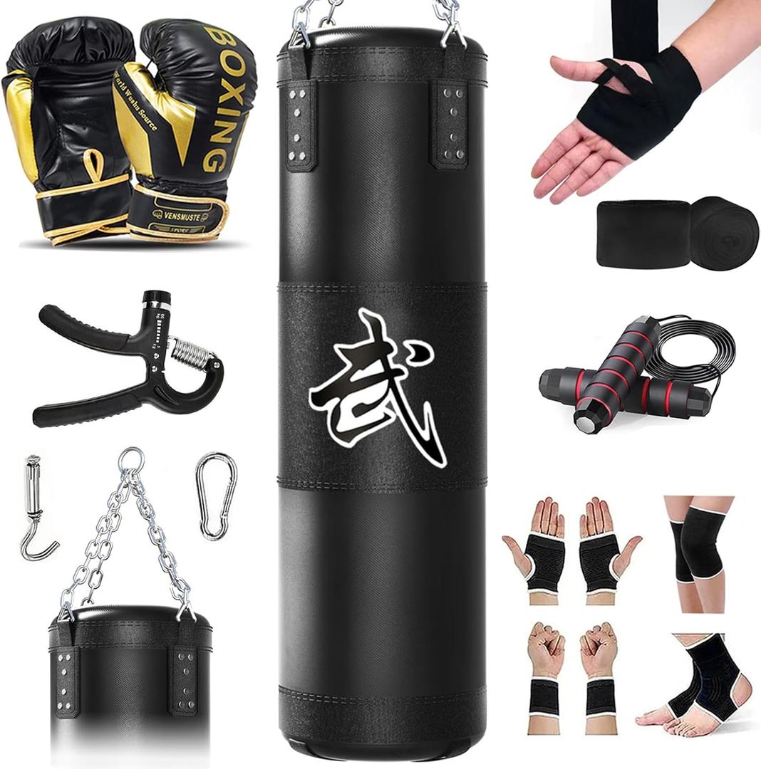 Punching Bag for Adults, 4ft Heavy Boxing Bag Set with 12oz Boxing Gloves, MMA Karate Kickboxing Boxing Home Gym Martial Art - Unfilled