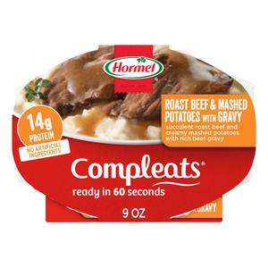 HORMEL COMPLEATS Roast Beef & Mashed Potatoes With Gravy Microwave Tray, 9 Ounce (Pack of 6), Best By 06, 2026