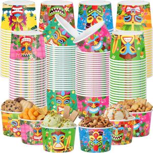 Maxdot 120 Pcs Tropical Snack Cups 9oz Disposable Ice Cream Cups Decorative Hawaii Paper Dessert Bowls Party Supplies for Yogurt, Cupcakes, Soup Hot or Cold Food