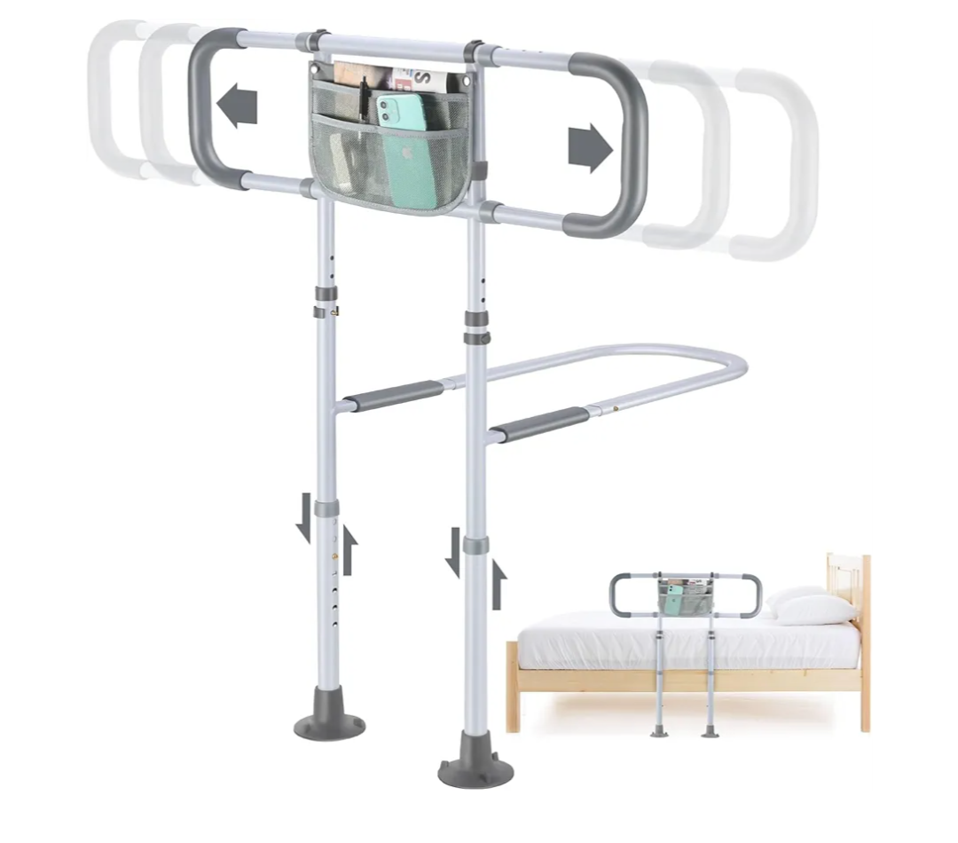 Bed Rails for Elderly Adults Safety, Sturdy Beds Assist Rail for Seniors; Adjustable Beds Rail Stable Bed Cane Guard with Extended Handle Bar - Fit King Queen Full Twin Bed