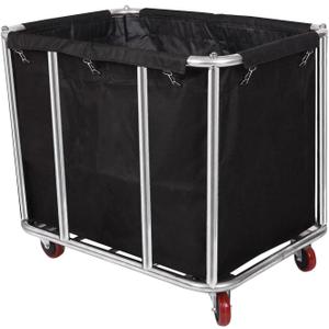 12 Bushels Laundry Cart Commercial/Home,Heavy Duty Large Stainless Steel Rolling Laundry Basket with Wheelsfor Laundry Organizer and Storage,260LBS Load (12 Bushels - Black - 8 Tubes)