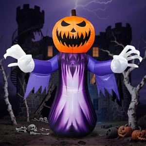 8FT Pumpkin Halloween Inflatable with Built-in LED Lights, Demon Pumpkins Ghost Inflatables Decoration, Blow Up Lawn Yard Garden Inflatables Decorations (8FT Pumpkin Ghost Reaper)