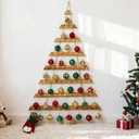 Wall Christmas Tree Set, Wood Tree with Remote 100-LED Light and 36 Pcs Hanging Ornaments for Living Room, Bedroom, Christmas Wall Decor (44 Inch)