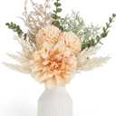 Mkono Small Artificial Flowers in Ceramic Vase 12.5" Centerpieces Coffee Table Decor, Silk Flower Arrangements for Home Decor Indoor Fake Flower Bouquet for Bathroom Dining Room Kitchen Champagne