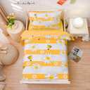 Btargot 4 Pieces Ultra Soft Toddler Bedding Set, Colorful Bees and Flower Pattern Stripe Comforter Sets for Baby Girls Boys, Yellow