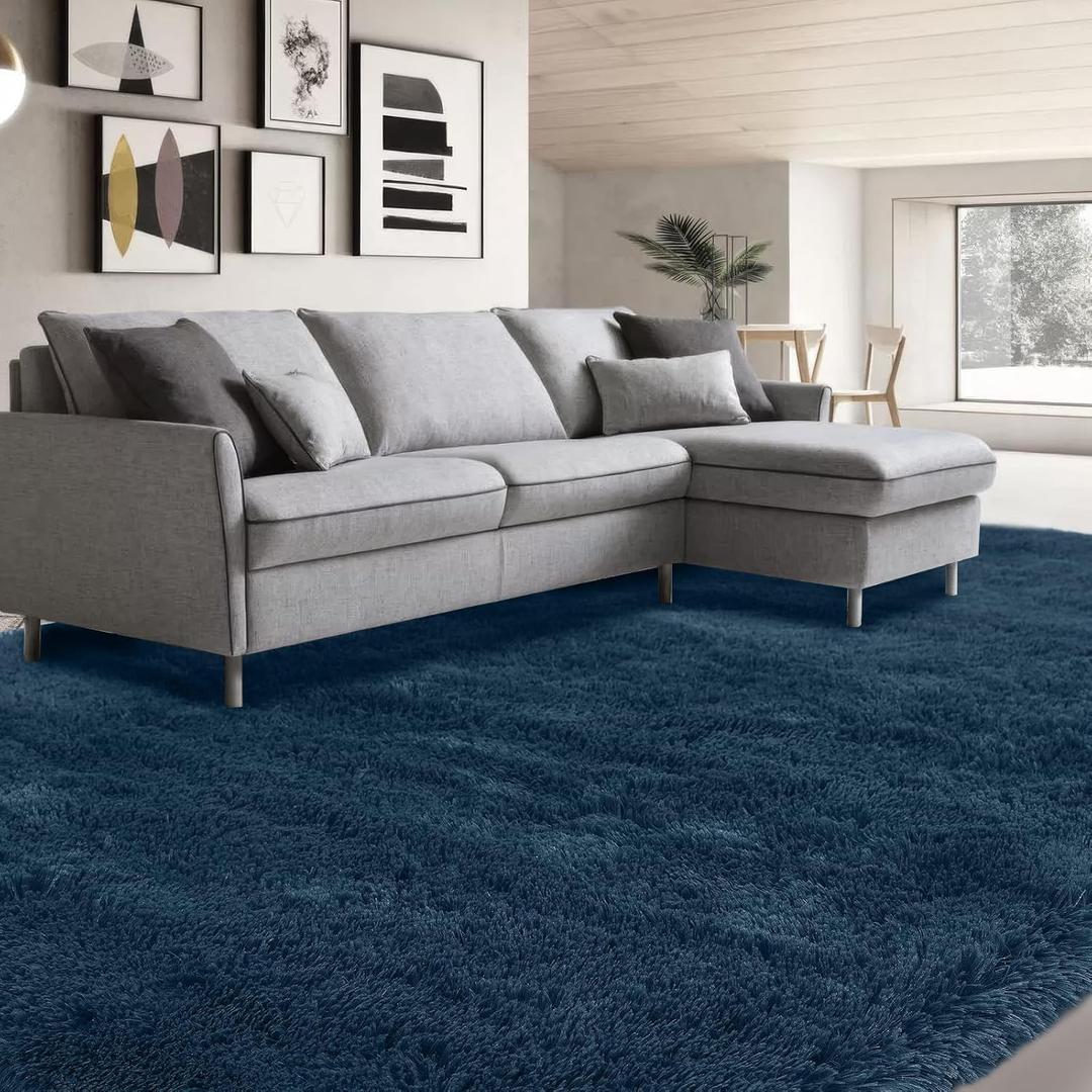 Shag Rug 9x12 for Living Room: Large Area Rug 9 X 12 Navy Blue for Living Room - Soft Plush Blue Rugs Modern Shaggy Fuzzy Floor Carpet (Navy Blue/9 by 12 Feet)