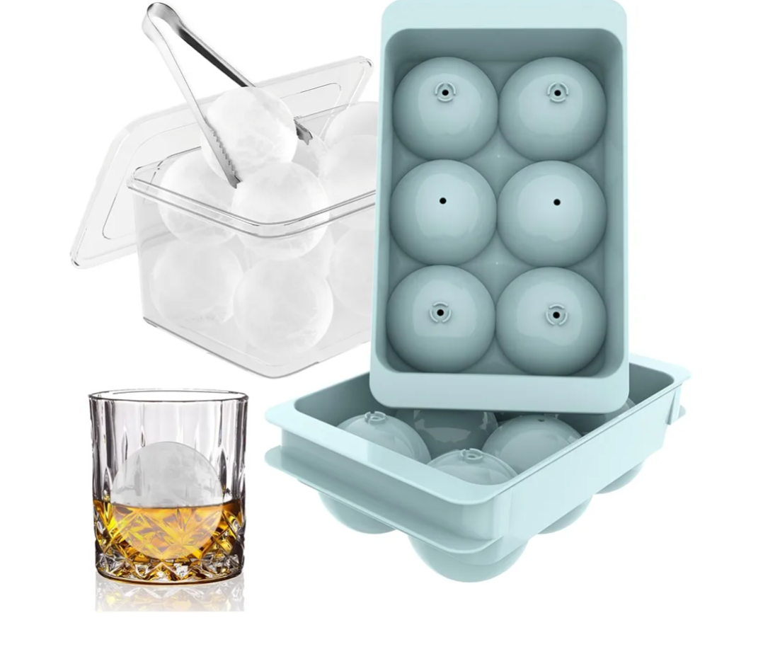 WIBIMEN Large Ice Cube Molds, Big Round Whiskey Ice Cube Trays for Freezer, Easy to Fill & Release, Whiskey Bourbon Cocktail(1.9In*6 Balls- Blue/2 Pack)