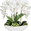 Briful Orchid Artificial Flowers 18in White Fake Orchid Silk Flowers with Ceramic Pot Faux Orchid Arrangement for Home Office Room Coffee Table Centerpiece Modern Decoration