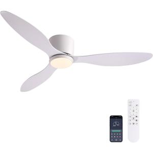 52 Inch Flush Mount Ceiling Fans with Lights and Remote Control, White Low Profile Ceiling Fan for Bedroom, Living Room,Office,Kitchen,Patios Indoor and Outdoor Use