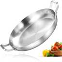 Inqibee 14-Inch Tri-Ply Stainless Steel Paella Pan,Large Skillet,Griddle Pan,Large Frying Pan,Jumbo Cooker,Induction Cookware,Dishwasher and Oven Safe.