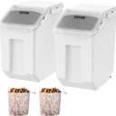 VEVOR Ingredient Storage Bin, 2 x 15L Dispenser Bin with 2 Measuring Cups, Attachable Casters and Airtight Lid, 2 Pcs/Set Dog Pet Food Storage Container, PP Material Kitchen Rice Cereal Flour Bin