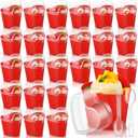 Sliner 24 Pack 5 oz Valentine's Day Heart Shaped Dessert Cups with Lids and Spoons Plastic Dessert Container Heart Shaped Bowls Disposable Parfait Pudding Shooter for Valentine Wedding Party (Red)