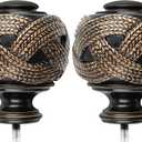 Window Treatment Finials for 1 or 7/8 Inch Curtain Rods, Black Drapery Rods Replacement Finials with M6 Screws, Woven Leaf Pattern, 2 Pack