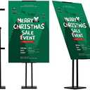 ONCEMORE Heavy Duty Sign Stand, Floor Poster Board Stand, Adjustable Metal Sign Holder Height Up to 60 Inches and 180° Rotation Display Standing Pedestal for Board & Foam, Black
