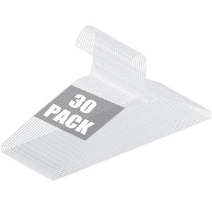 30 Pack Metal Wire Hangers Bulk 15.9 Inch 13Guage Dry Cleaner Hangers Thin Space Saving Suit Holder for Home Clothing (30, White)