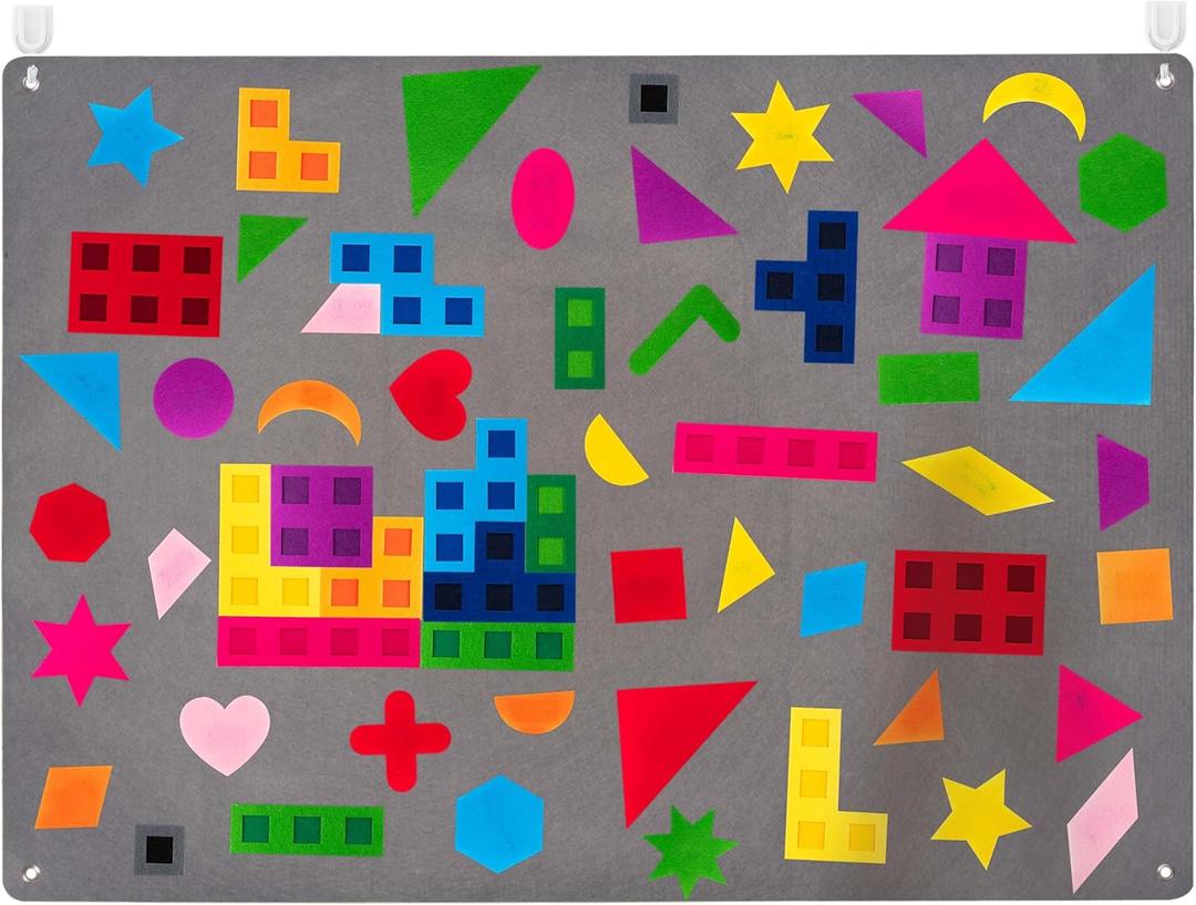WATINC 64Pcs Preschool Shapes Teaching Felt Board Story Set 3.5 Ft Colorful Montessori Teacher Aide Tangrams Storytelling Flannel Interactive Play Kit Wall Hanging Gift for Toddlers