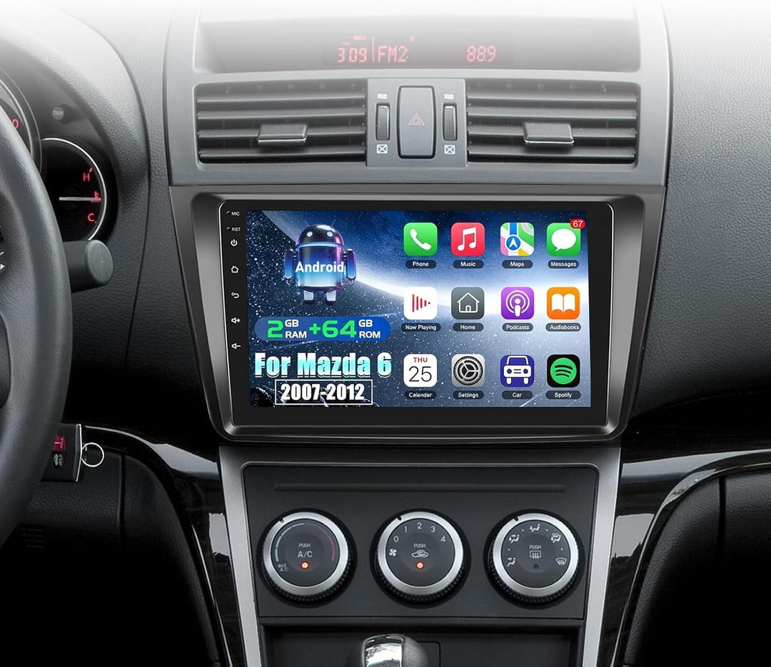 [2+64G] NHOPEEW Android 13 Car Stereo for Mazda 6 2007-2012 with Wireless CarPlay & Android Auto - 9 Inch Touch Screen Car Radio - GPS Navigation/DSP/WiFi/SWC/Bluetooth + AHD Backup
