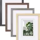 Egofine 8x10 Picture Frame Set of 4, Made of Solid Wood Multicolor Photo Frames Covered by Plexiglass 4x6 and 5x7 with Mat or 8x10 without Mat, for Table Top Display and Wall Mounting Mixed Colors