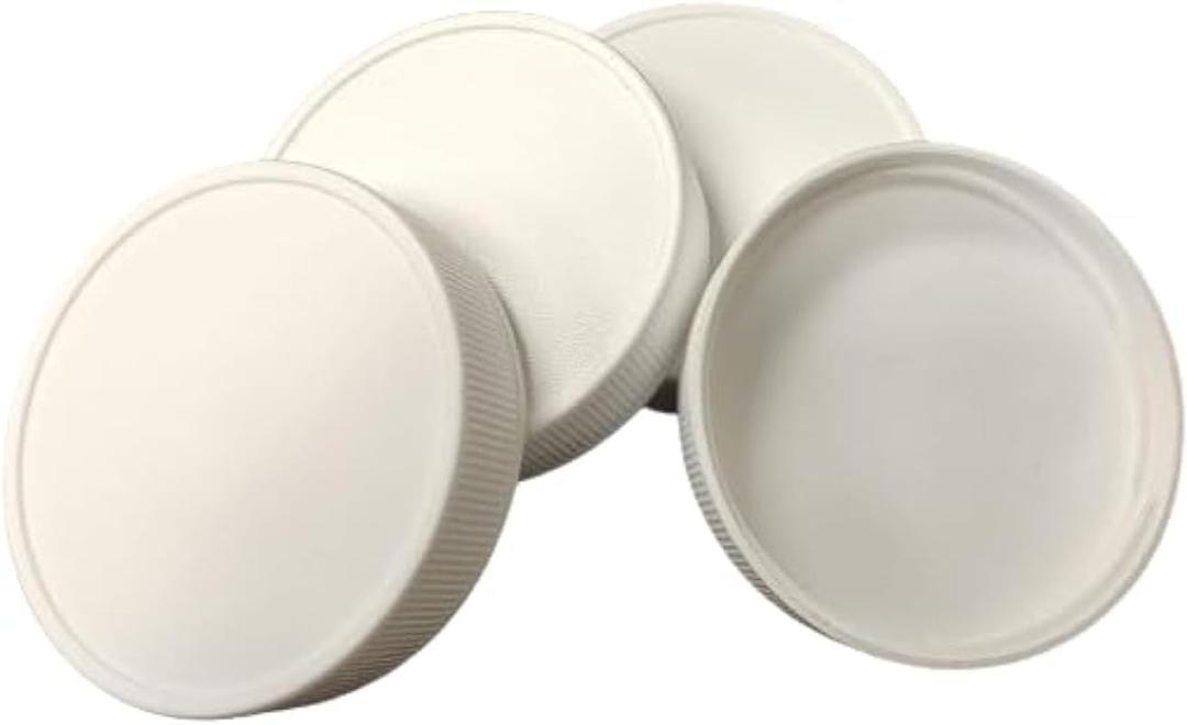 Kitchentoolz 48-400 Airtight White Plastic Lids for Bottles & Jars -Compatible with kitchentoolz Square Glass Milk Bottles 16oz - Pack of 4