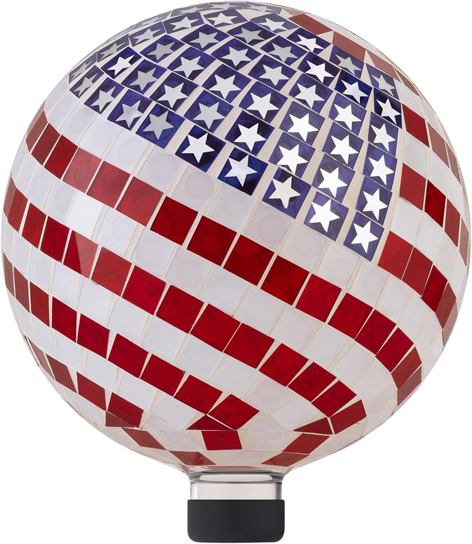 Alpine Corporation 10" Diameter Indoor/Outdoor Glass Mosaic Gazing Globe Yard Decoration, Patriotic Design