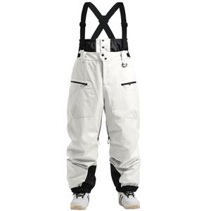 GSOU SNOW Men Snow Bibs Women Loose Ski Pants Snowboard Overall Insulated Waterproof Windproof Warm Winter Beige S