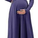 OUGES Women's 2024 Fashion Long Sleeve V Neck Maxi Dress with Pockets Maternity Clothes Nursing Dresses Size Small