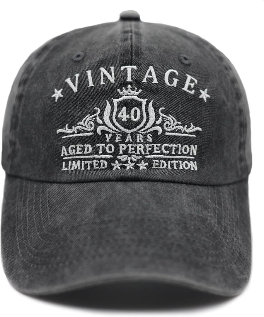 Cotton Baseball Cap Retro Adjustable Dad Hats Birthday Gifts for Men and Women (One Size, 40th)