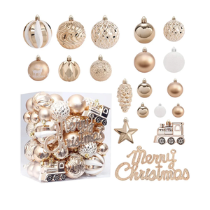 65Pcs Christmas Balls Ornaments Set - Champagne Shatterproof Xmas Tree Ball Decorations with Hanging Loop for Wreath Holiday Home Decor, 4 Sizes