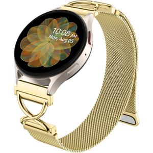 JKD Metal Bands Compatible with Galaxy Watch 7 6 5 4 Band 40mm 44mm, 20mm Watch Band X-Shape Stainless Steel Magnetic Mesh Loop Strap for Samsung Watch 4 6 Classic/Active 2/Watch 5 Pro Bands Women Men (Gold)