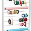 Menkxi 9 Tier Wall Mounted Ribbon Organizer Metal Ribbon Holder Organizer Rack Wrapping Paper Storage for Sewing Craft Mesh Thread Tape Wreath Crochet Craft Room Flower Shop(White)