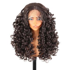 SOKU Long Curly Brown Wig, 22 Inch Glueless 13x4x1 HD Lace Front Wigs for Black Women Pre-Plucked Hairline with Baby Hair Lightweight Synthetic Curly Layered Hair Wigs(Dark Brown)