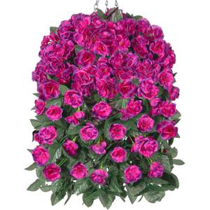 Artificial Geraniums Flowers Fake Hanging Baskets for Spring Outdoor Decor, Faux Hanging Plants Outdoors in Planter Silk Vines UV Resistant Look Real for Outside Garden Balcony Patio Porch, Fuchsia