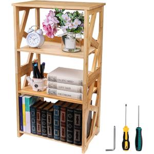 Hedume Bookcase, 3-Tier Open Shelf Bookcase, Small Bamboo Bookshelf, Bamboo Natural Shelving, Book Organizer Storage Open Shelf Rack, Display Shelves for Bedroom, Living Room, Office, Bathroom