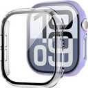 2 Pack Case with Tempered Glass Screen Protector for Apple Watch Series 6/5/4/SE 40mm,JZK Slim Guard Bumper Full Coverage Hard PC Protective Cover HD Ultra-Thin Cover for iWatch 40mm,Purple+Clear