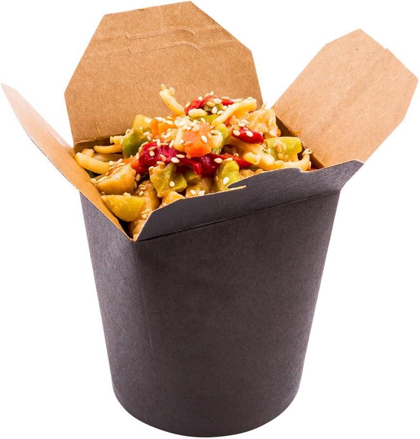 Restaurantware Bio Tek 3.2 x 2.9 x 4 Inch Food Containers 50 Durable Noodle Boxes - Disposable Sustainable Black Paper 16-Ounce Takeout Boxes Round For Takeouts And Delivery Or Picnics