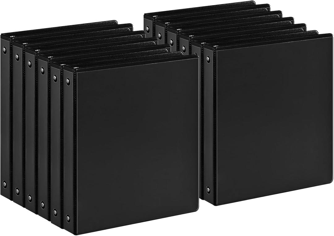 SUIN 1-inch 3 Ring Binder with Durable -Premium 1'' Binders with 3 Roung Ring, Large 200 Sheet Capacity, Fit 8.5" x 11" US Letter Size Paper (1'' -Black 12 Packs)