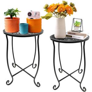 Fashion&cool Outdoor Side Tables, 2 Pack Patio Side Table, Weather Resistant Metal Small Round Outdoor End Table Side Table for Patio Yard Porch Balcony Garden Bedside, Plant Stand for Indoor Outdoor
