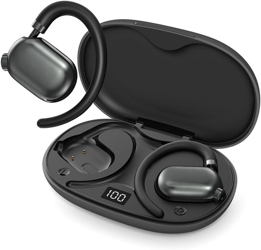 Open Ear Headphones 50Hrs Playtime, Open Ear Earbuds with Multi-Angle Adjustment, AI Voice Assistant Wireless Headphones, IPX4 Sweat Resistant Bluetooth Earbuds 5.4, Lightweight, Black