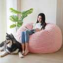 MAXYOYO Bean Bag Chair for Adults, Large 5 ft Bean Bag Chair with Foam Filling, Ultra Soft Fur Lazy Sofa for Living Room Bedroom, Machine Washable Cover (Pink)