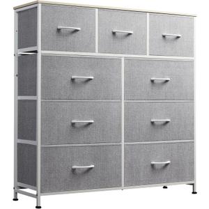 WLIVE 9-Drawer Dresser, Fabric Storage Tower for Bedroom, Hallway, Entryway, Closet, Tall Chest Organizer Unit with Fabric Bins, Steel Frame, Wood Top, Easy Pull Handle, Light Grey