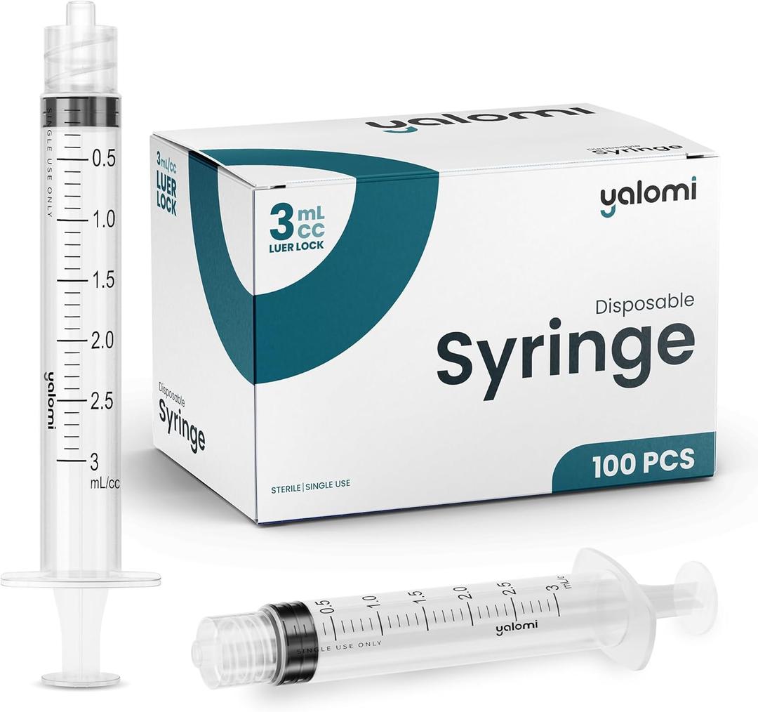 3mL Luer Lock Syringe (No Needle) | Professional, Industrial & Personal Use | 100 Pack | Yalomi